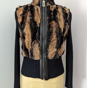St. John Leather and Faux Fur Jacket
